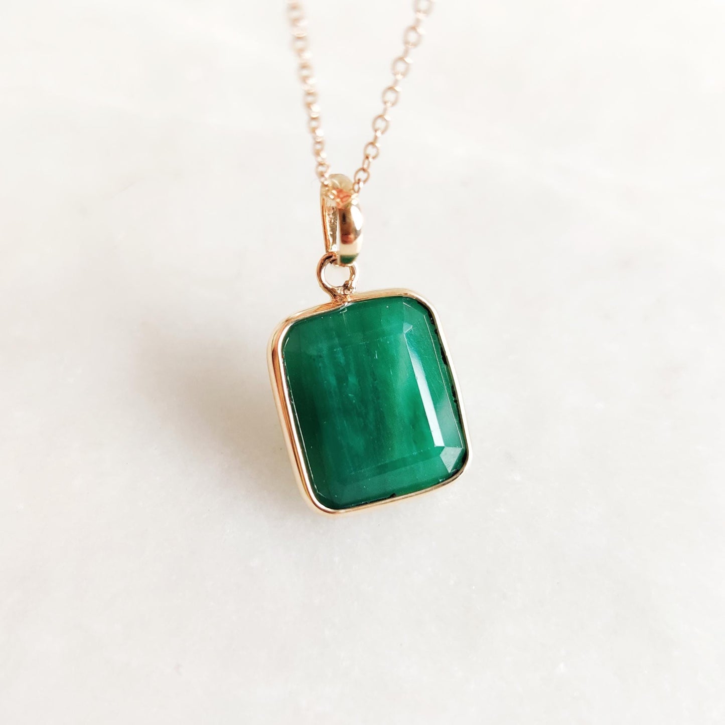 Natural Emerald Pendant, 14K Solid Yellow Gold Emerald Pendant, May Birthstone Pendant, Octgaon Shape Emerald Pendant, Christmas Present