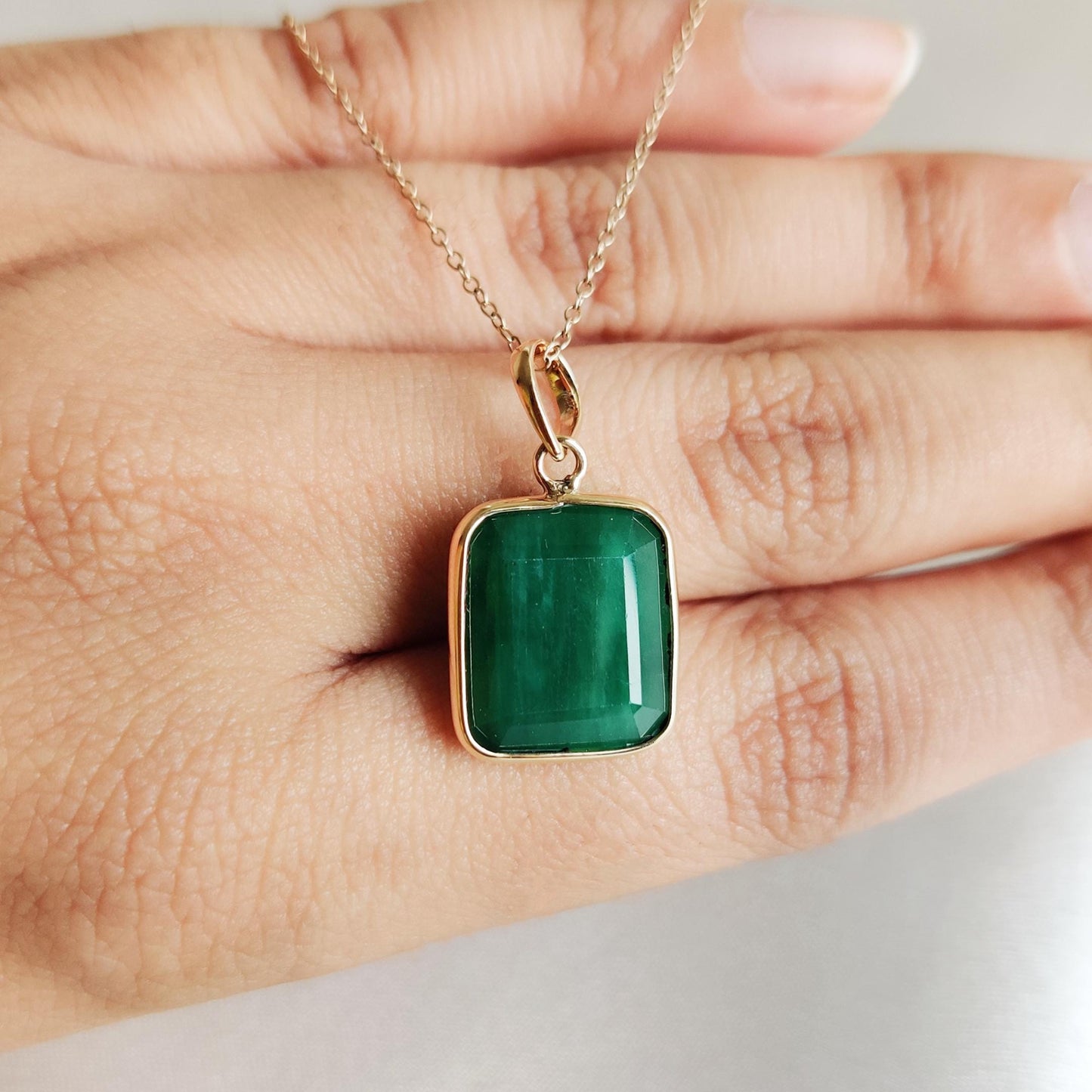 Natural Emerald Pendant, 14K Solid Yellow Gold Emerald Pendant, May Birthstone Pendant, Octgaon Shape Emerald Pendant, Christmas Present