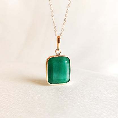 Natural Emerald Pendant, 14K Solid Yellow Gold Emerald Pendant, May Birthstone Pendant, Octgaon Shape Emerald Pendant, Christmas Present