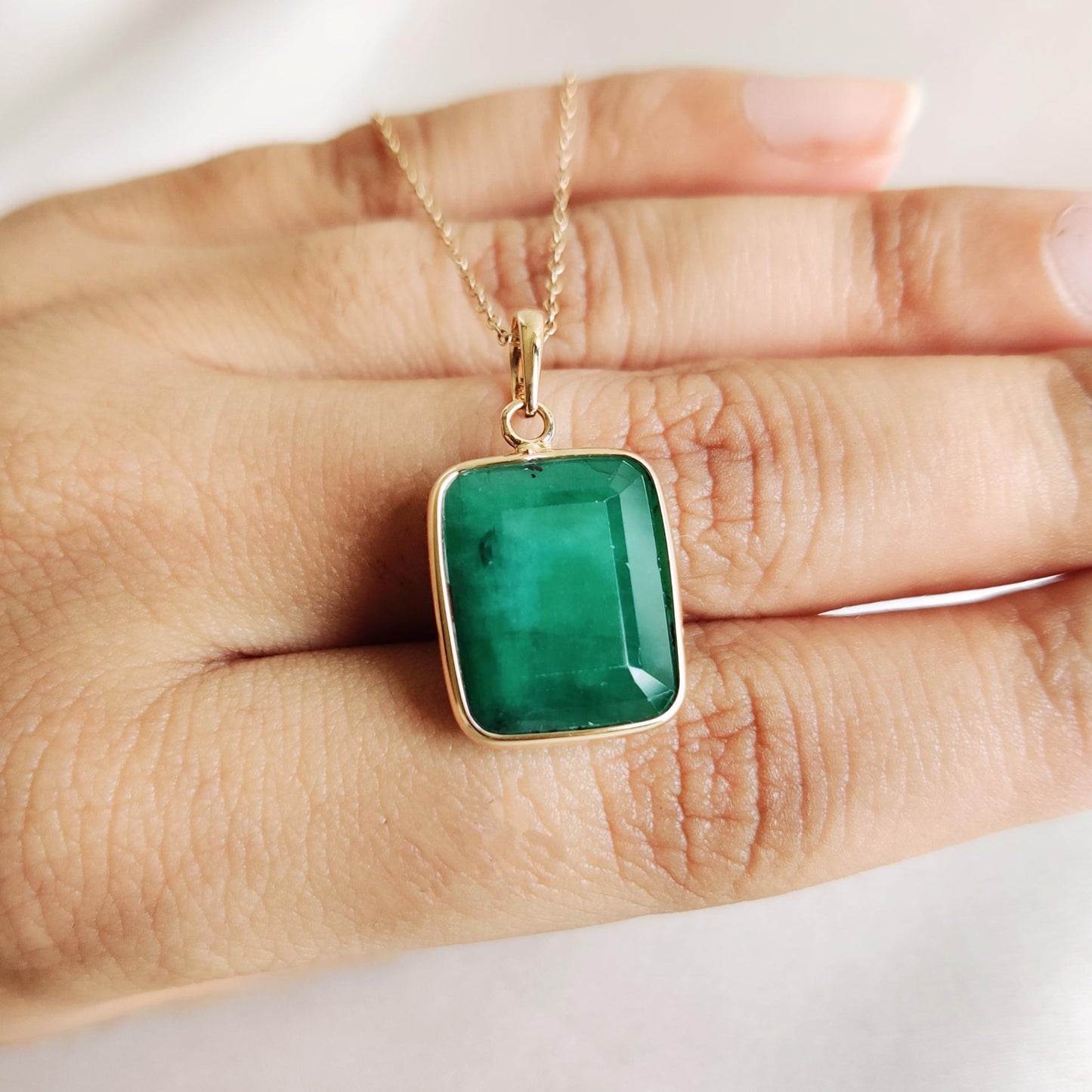 Natural Emerald Pendant, 14K Solid Yellow Gold Emerald Pendant, May Birthstone Pendant, Emerald Jewelry, Christmas Present