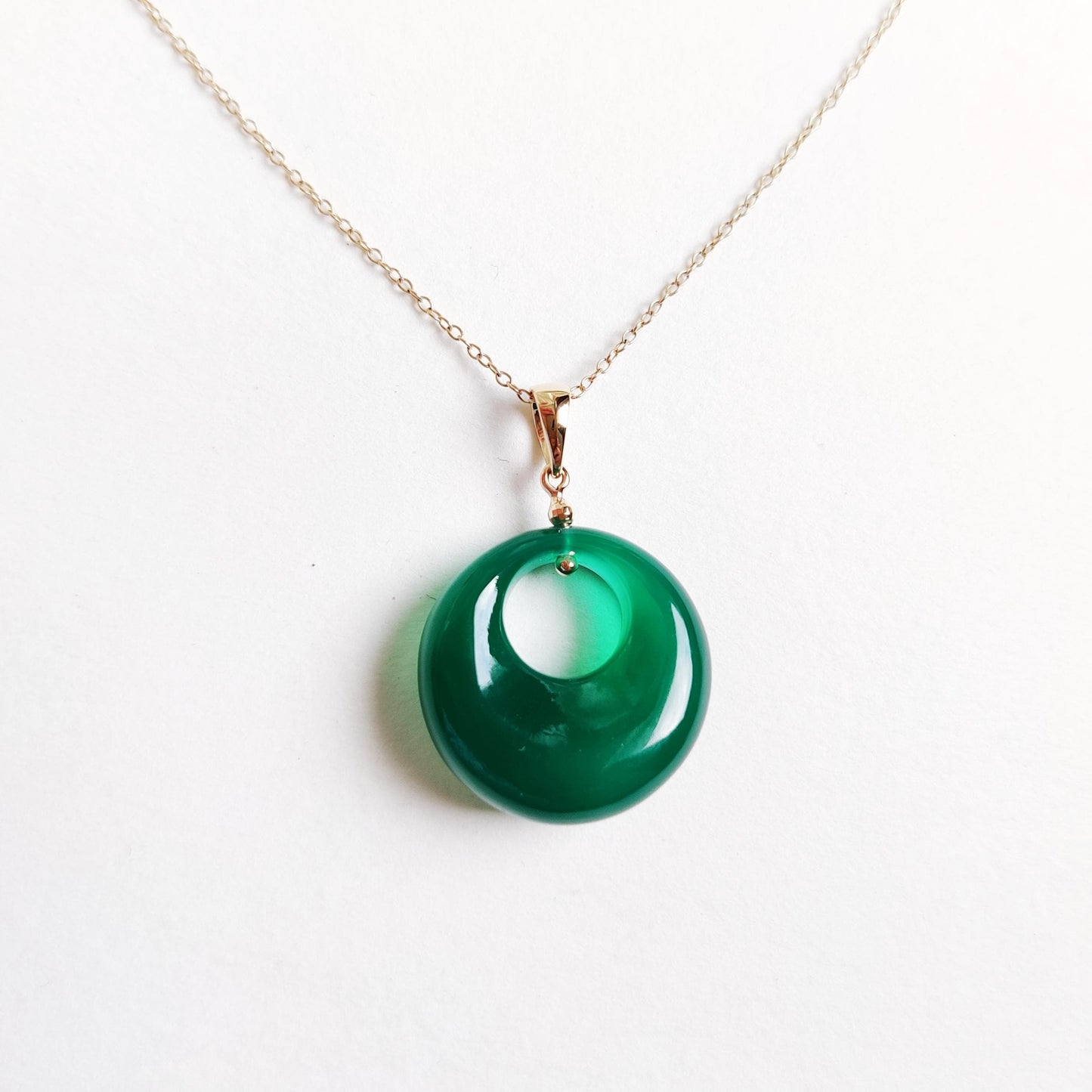 Natural Green Onyx Donut Pendant, 14K Solid Yellow Gold Onyx Donut Pendant, May Birthstone Pendant, Green Onyx Jewelry, Christmas Present