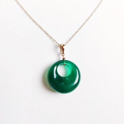 Natural Green Onyx Donut Pendant, 14K Solid Yellow Gold Onyx Donut Pendant, May Birthstone Pendant, Green Onyx Jewelry, Christmas Present