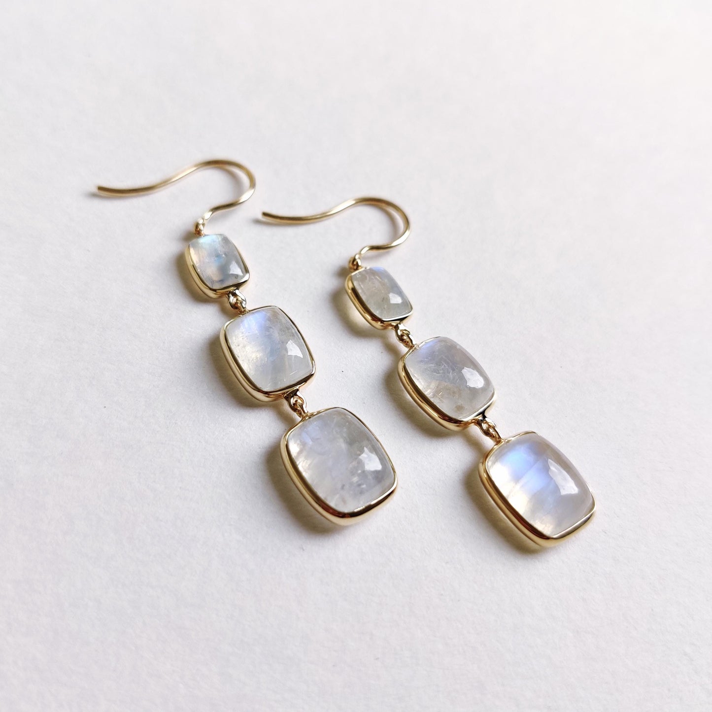 Natural Rainbow Moonstone Earrings, 14K Solid Yellow Gold Moonstone Earrings, June Birthstone Earings, Moonstone Danglers, Christmas Present