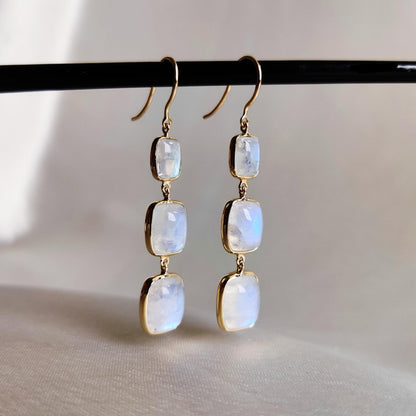 Natural Rainbow Moonstone Earrings, 14K Solid Yellow Gold Moonstone Earrings, June Birthstone Earings, Moonstone Danglers, Christmas Present