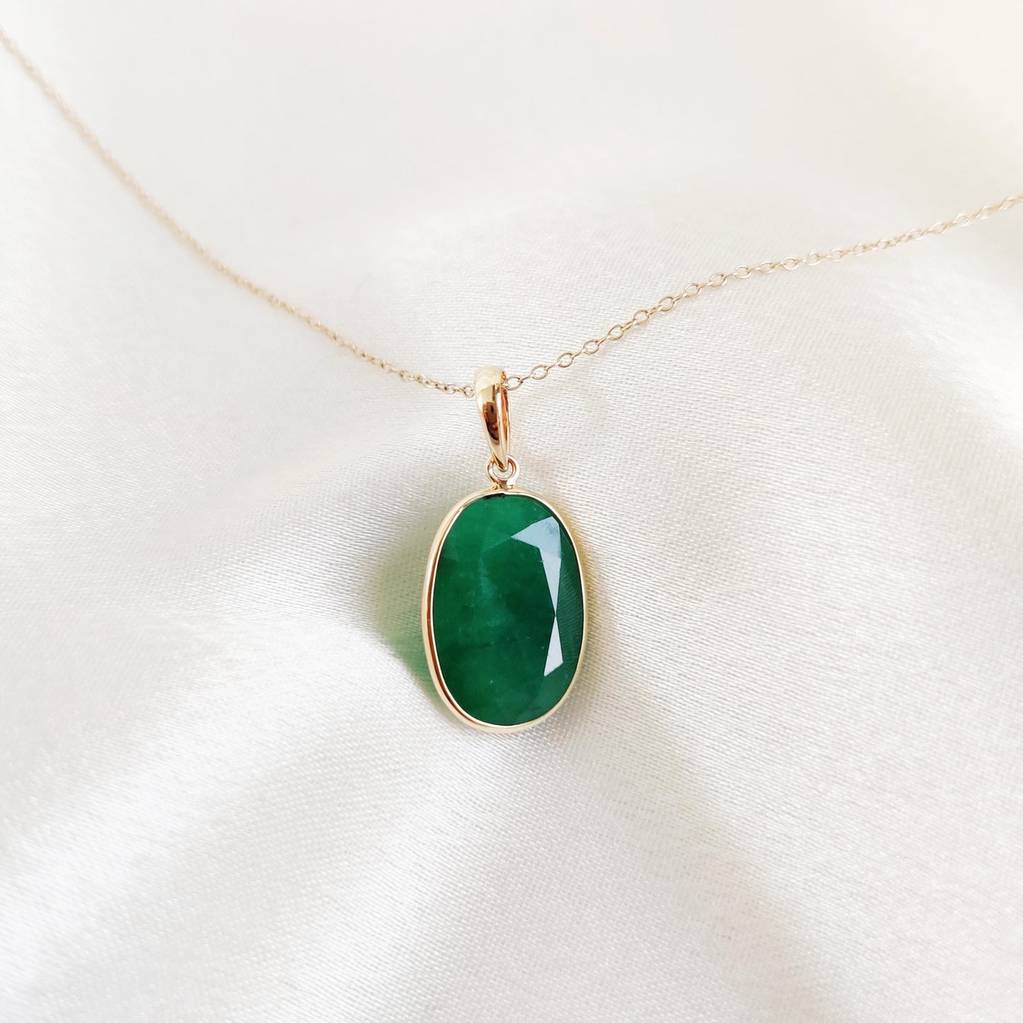 Natural Emerald Pendant, 14K Solid Yellow Gold Emerald Pendant, May Birthstone Pendant, Oval Emerald Bezel Set Pendant, Christmas Present