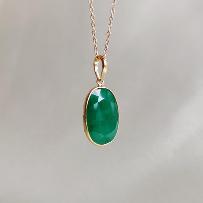 Natural Emerald Pendant, 14K Solid Yellow Gold Emerald Pendant, May Birthstone Pendant, Oval Emerald Bezel Set Pendant, Christmas Present