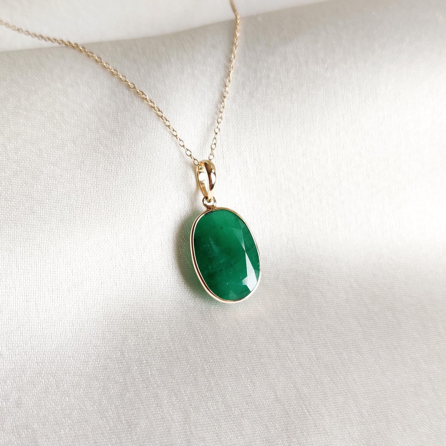 Natural Emerald Pendant, 14K Solid Yellow Gold Emerald Pendant, May Birthstone Pendant, Oval Emerald Bezel Set Pendant, Christmas Present