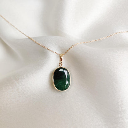 Natural Emerald Pendant, 14K Solid Yellow Gold Emerald Pendant, May Birthstone Pendant, Bezel Set Pendant, Oval Pendant, Christmas Present