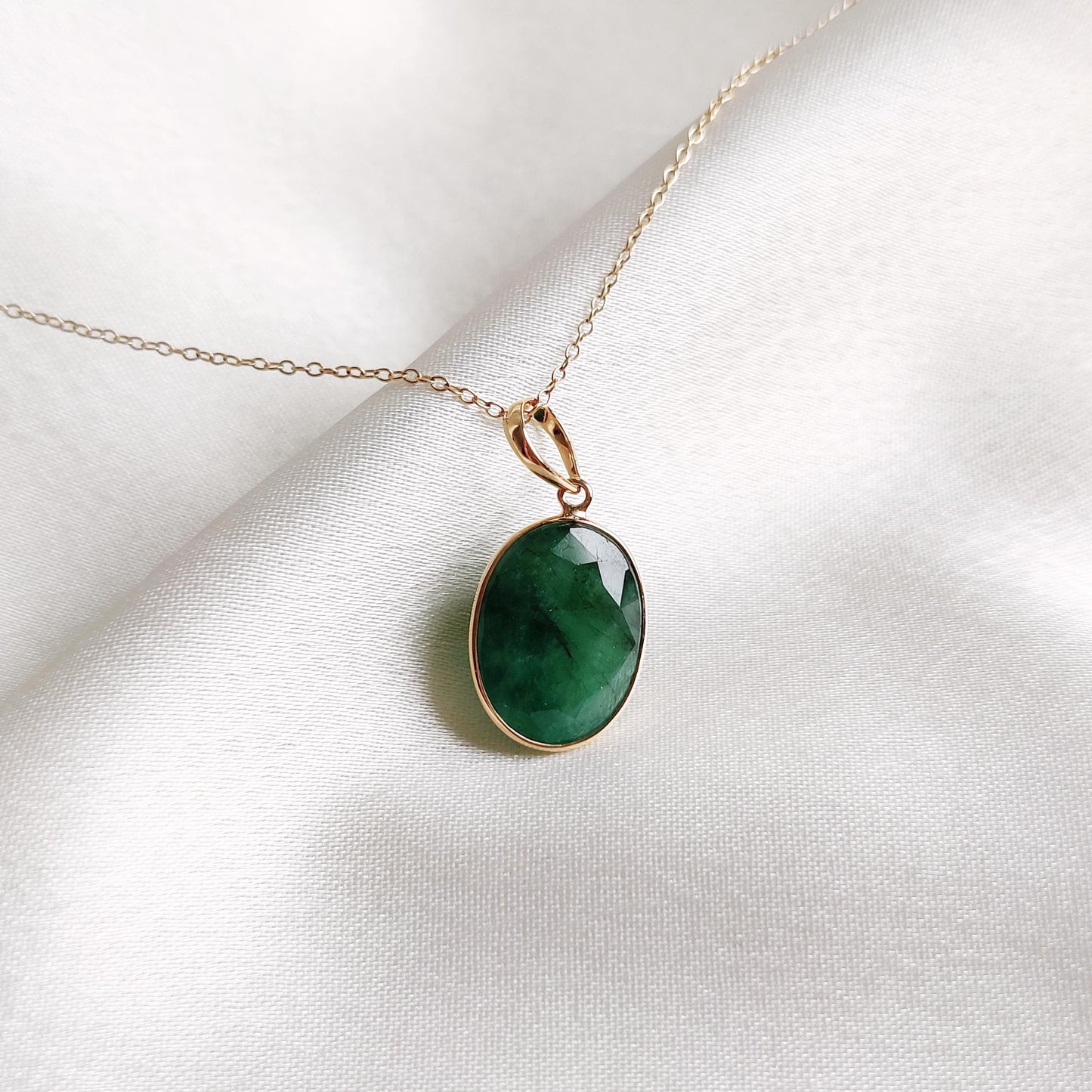 Natural Emerald Pendant, Emerald Pendant Set in 14K Solid Yellow Gold, May Birthstone Pendant, Oval Cut Pendant, Emerald Jewelry