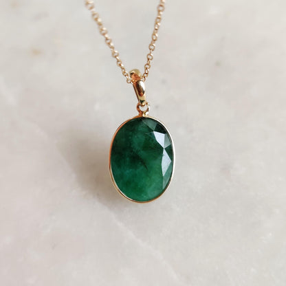 Natural Emerald Pendant, Emerald Pendant Set in 14K Solid Yellow Gold, May Birthstone Pendant, Oval Cut Pendant, Emerald Jewelry