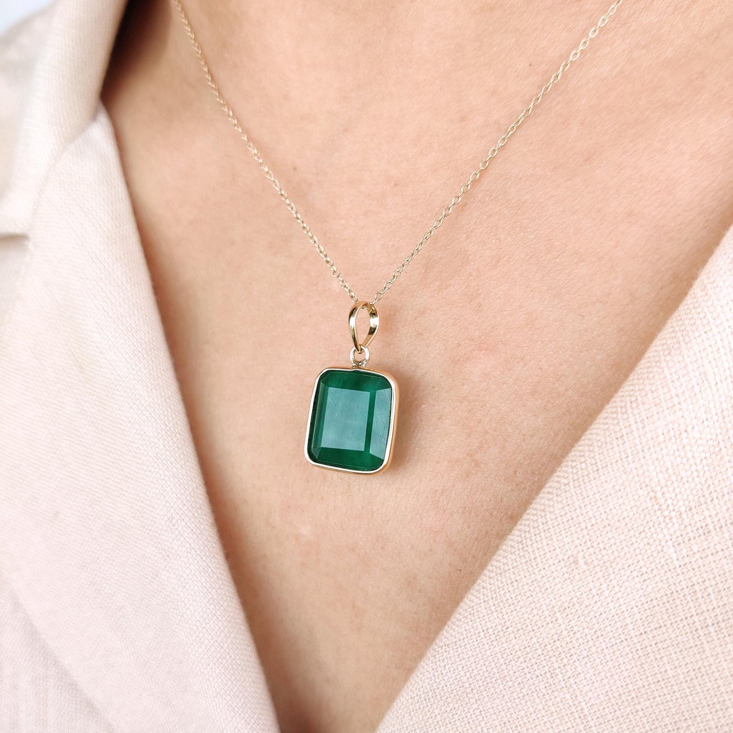 Natural Emerald Pendant, 14K Solid Yellow Gold Emerald Pendant, May Birthstone Pendant, Octgaon Shape Emerald Pendant, Christmas Present