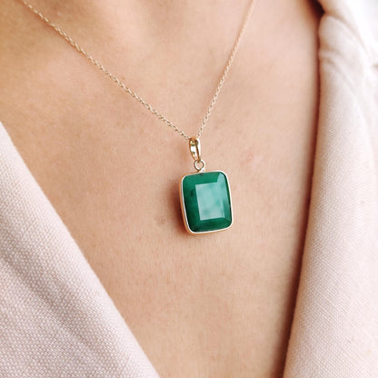 Natural Emerald Pendant, 14K Solid Yellow Gold Emerald Pendant, May Birthstone Pendant, Emerald Jewelry, Christmas Present