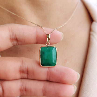 Natural Emerald Pendant, 14K Solid Yellow Gold Emerald Pendant, May Birthstone Pendant, Emerald Jewelry, Christmas Present