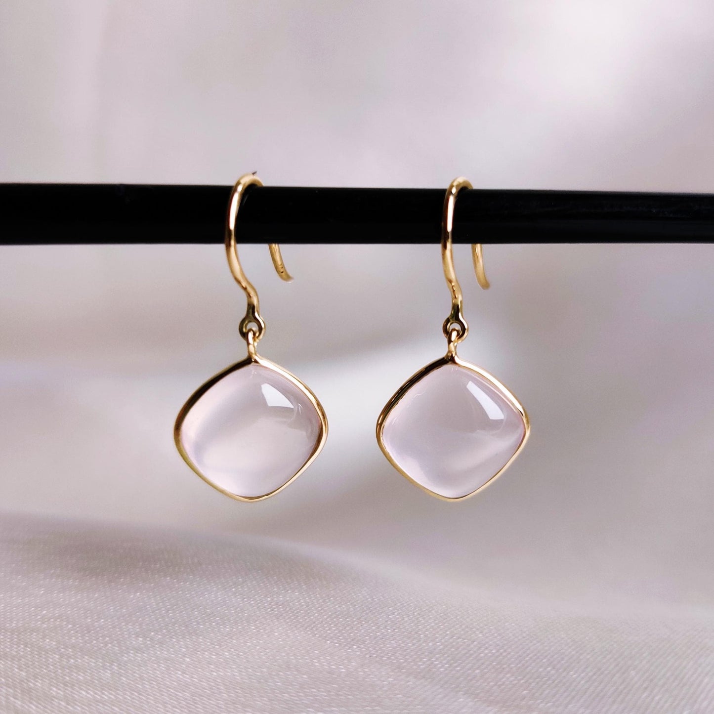 Natural Rose Quartz Earrings, 14K Solid Yellow Gold Earrings, January Birthstone Earrings, Rose Quartz Jewelry, Christmas Present