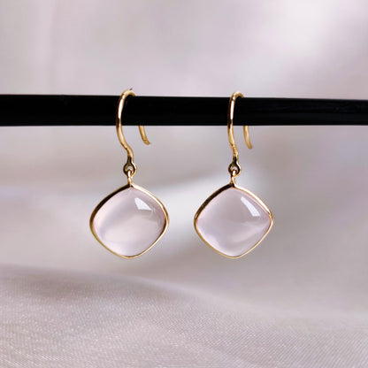 Natural Rose Quartz Earrings, 14K Solid Yellow Gold Earrings, January Birthstone Earrings, Rose Quartz Jewelry, Christmas Present