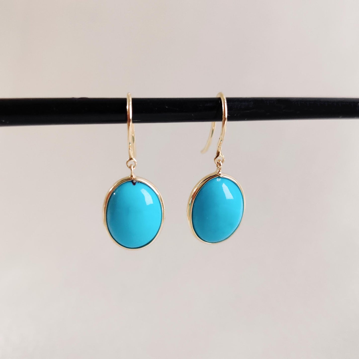 Natural Sleeping Beauty Turquoise Earrings, 14K Solid Yellow Gold Earrings, December Birthstone Earrings, Arizona Turquoise Earrings