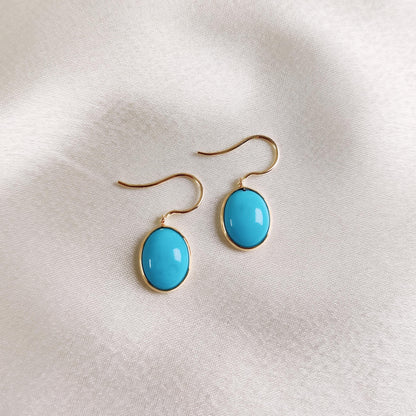 Natural Sleeping Beauty Turquoise Earrings, 14K Solid Yellow Gold Earrings, December Birthstone Earrings, Arizona Turquoise Earrings