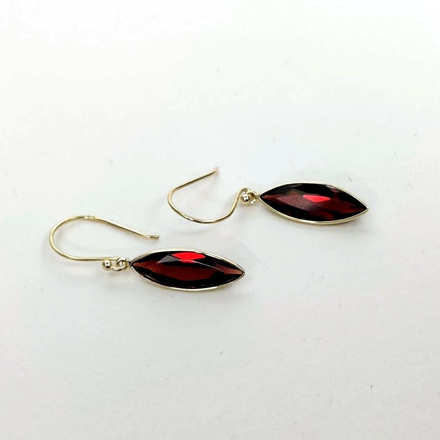 Natural Garnet Earrings, 14K Solid Yellow Gold Earrings, January Birthstone Earrings, Christmas Present, Garnet Jewelry