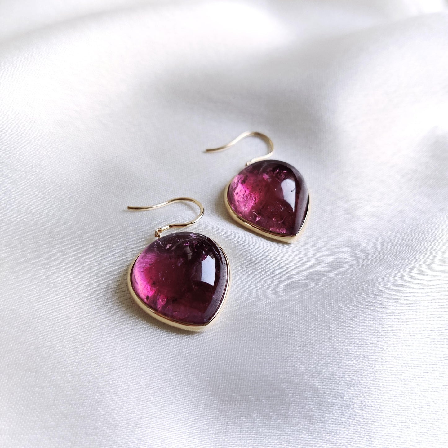 Natural Rubellite Pink Tourmaline Earrings, 14K Solid Yellow Gold Earrings, Tourmaline Bezel Earrings, October Birthstone, Christmas Present