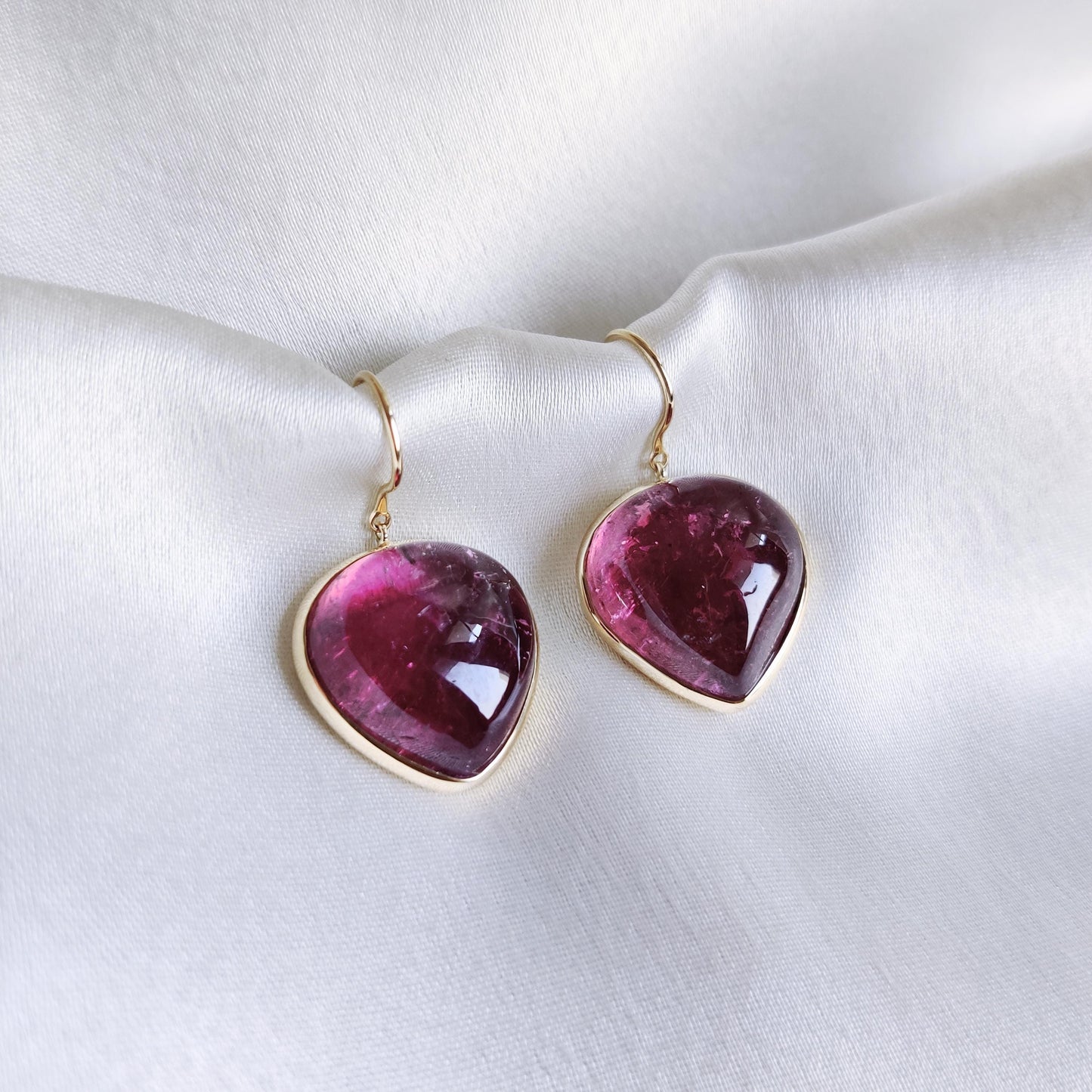 Natural Rubellite Pink Tourmaline Earrings, 14K Solid Yellow Gold Earrings, Tourmaline Bezel Earrings, October Birthstone, Christmas Present