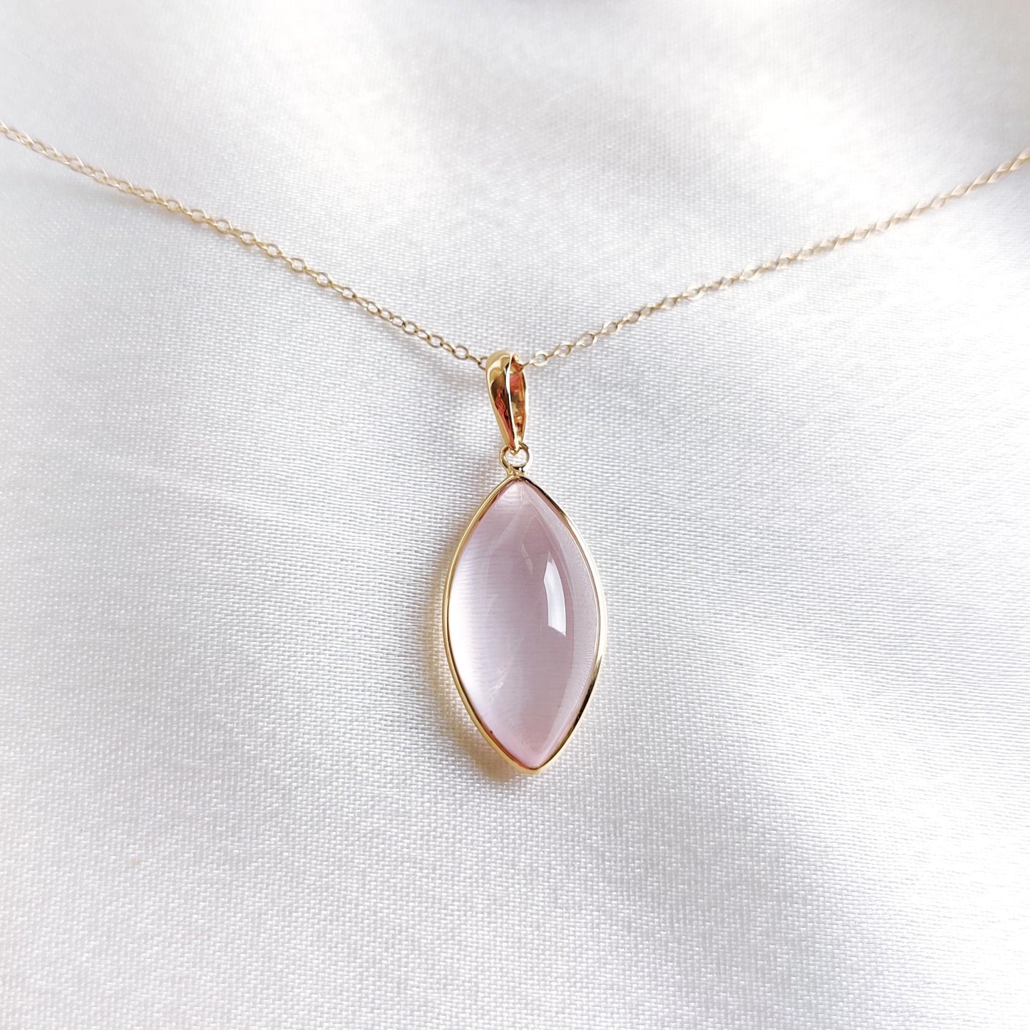 Natural Rose Quartz Pendant, 14K Solid Yellow Gold Rose Quartz Pendant, January Birthstone Pendant, Bezel Set Pendant, Christmas Present