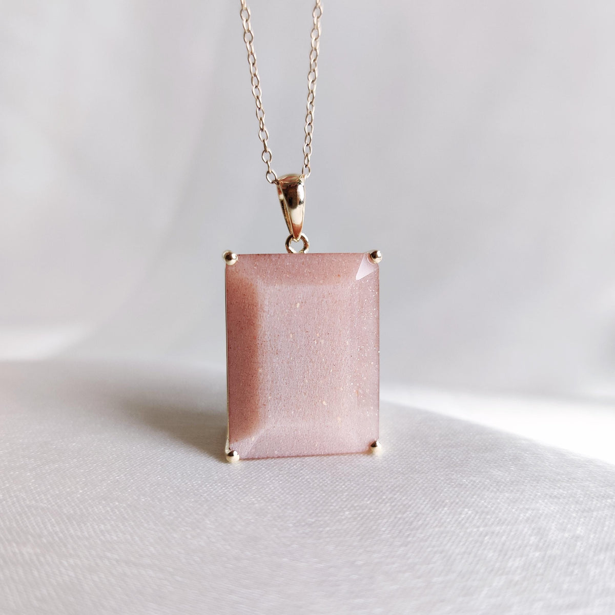 Natural Peach Moonstone 14K Solid Yellow Gold Octagon Pendant, June Birthstone Pendant,