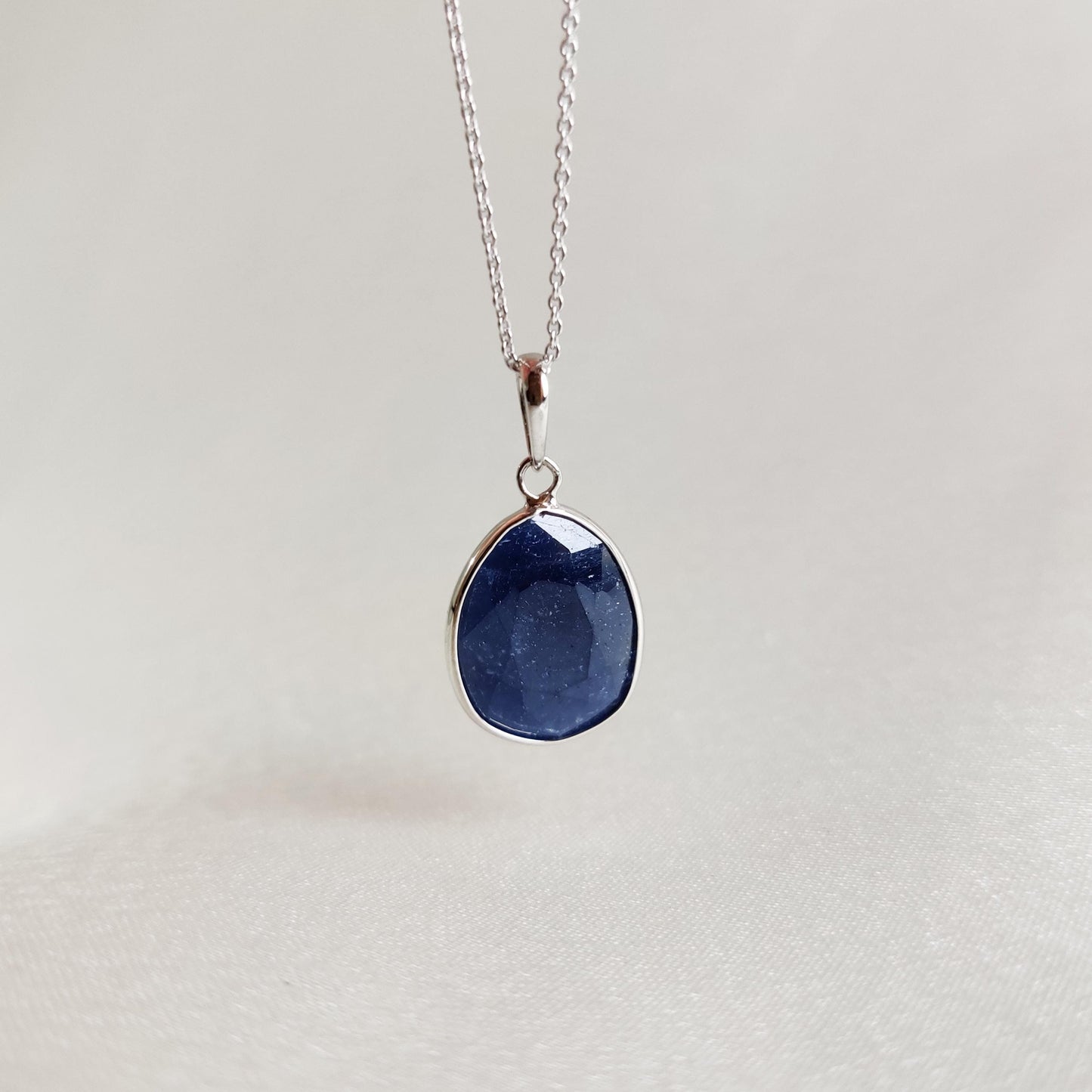 Natural Blue Sapphire Pendant, 14K Solid White Gold Pendant, Blue Sapphire Jewelry, September Birthstone Pendant, White Gold Jewelry