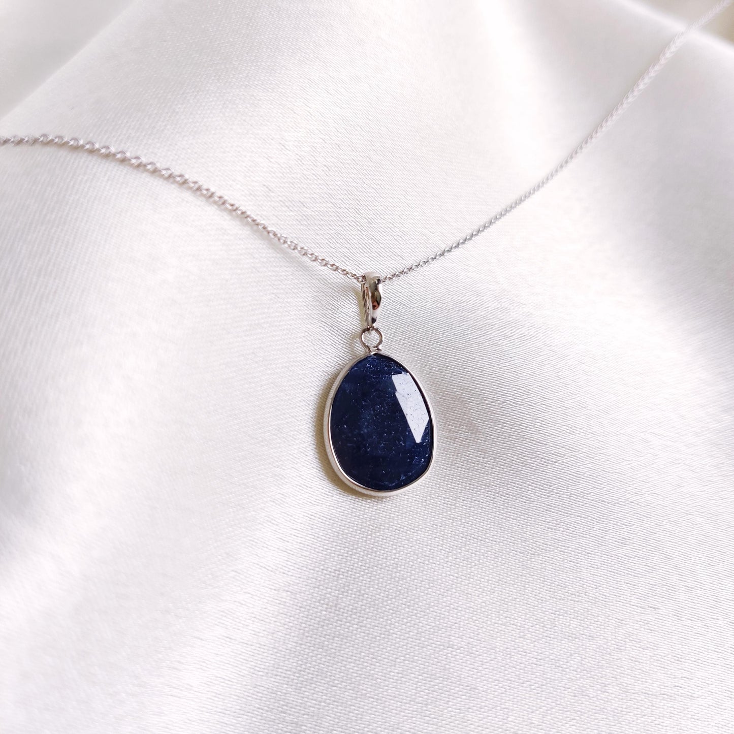 Natural Blue Sapphire Pendant, 14K Solid White Gold Pendant, Blue Sapphire Jewelry, September Birthstone Pendant, White Gold Jewelry