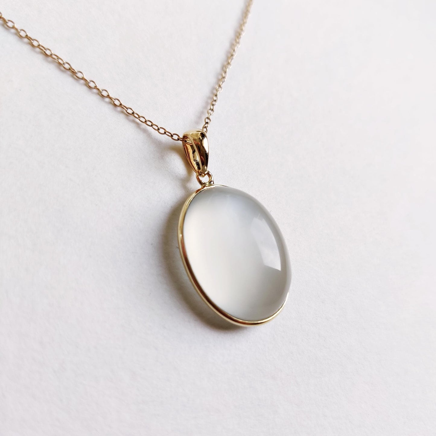 Natural White Moonstone Pendant, 14K Solid Yellow Gold White Moonstone Pendant, Bezel Pendant, June Birthstone Pendant, Christmas Present