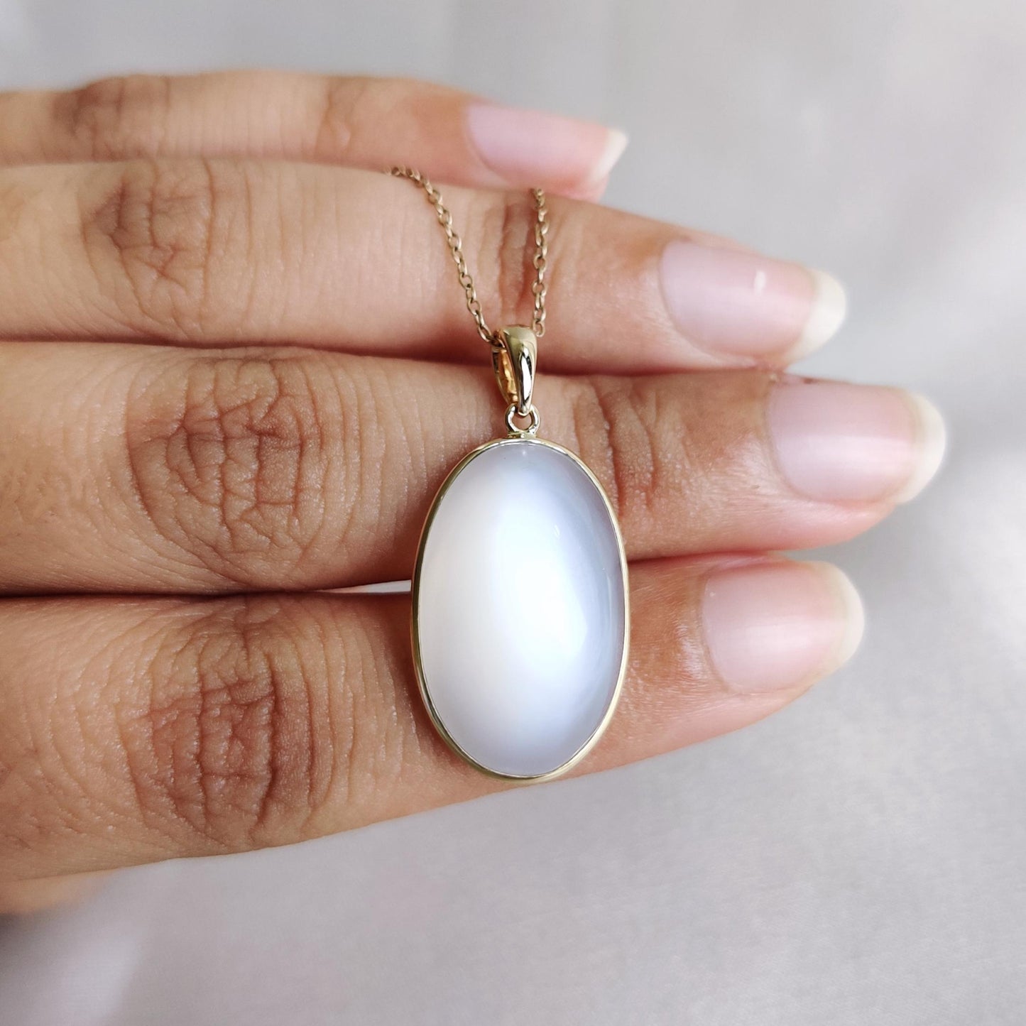 Natural White Moonstone Pendant, 14K Solid Yellow Gold Pendant, June Birthstone Pendant, White Moonstone Jewelry, Christmas Present