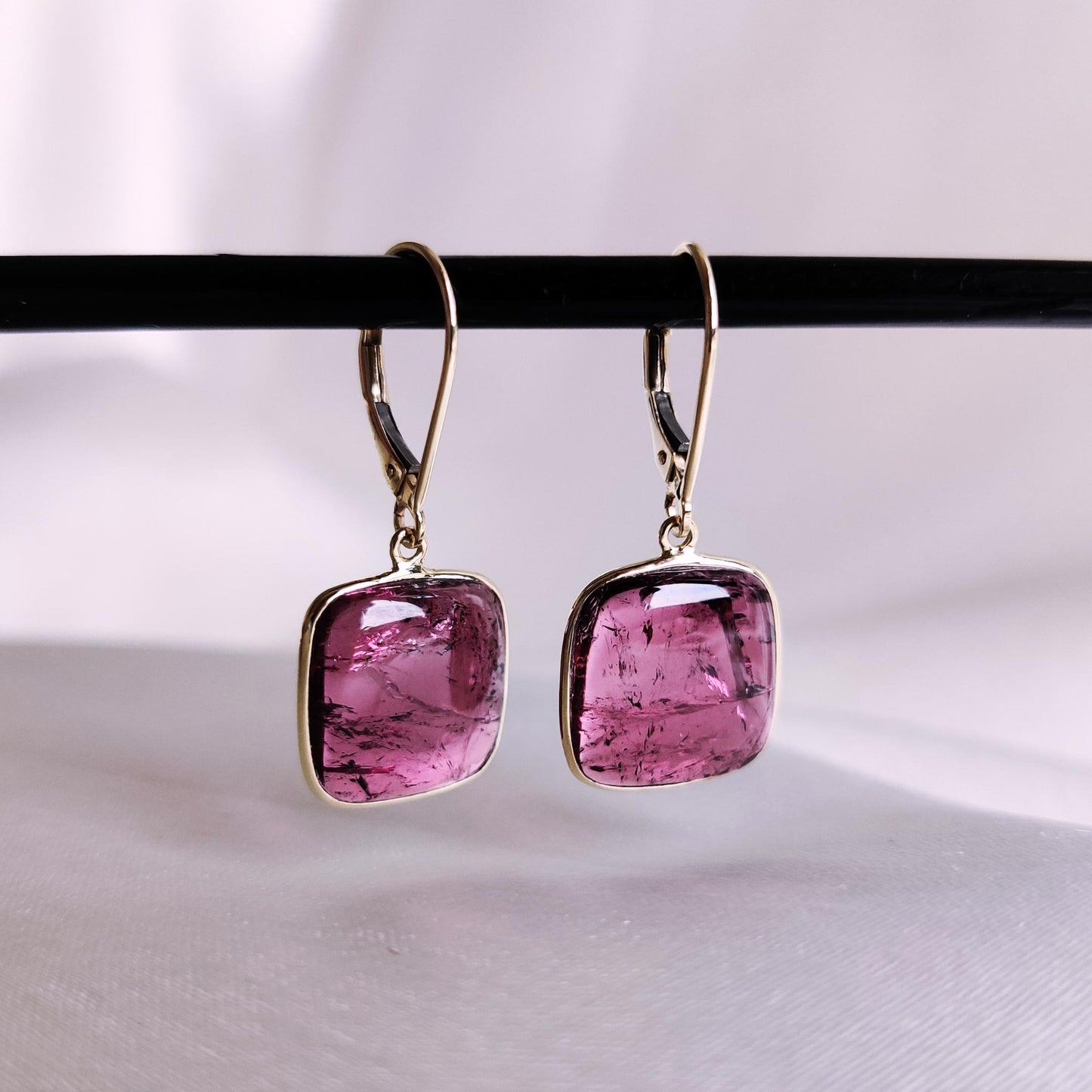 Natural Rubellite Pink Tourmaline Earrings, 14K Solid Yellow Gold Pink Tourmaline Earrings, October Birthstone Earrings, Christmas Present