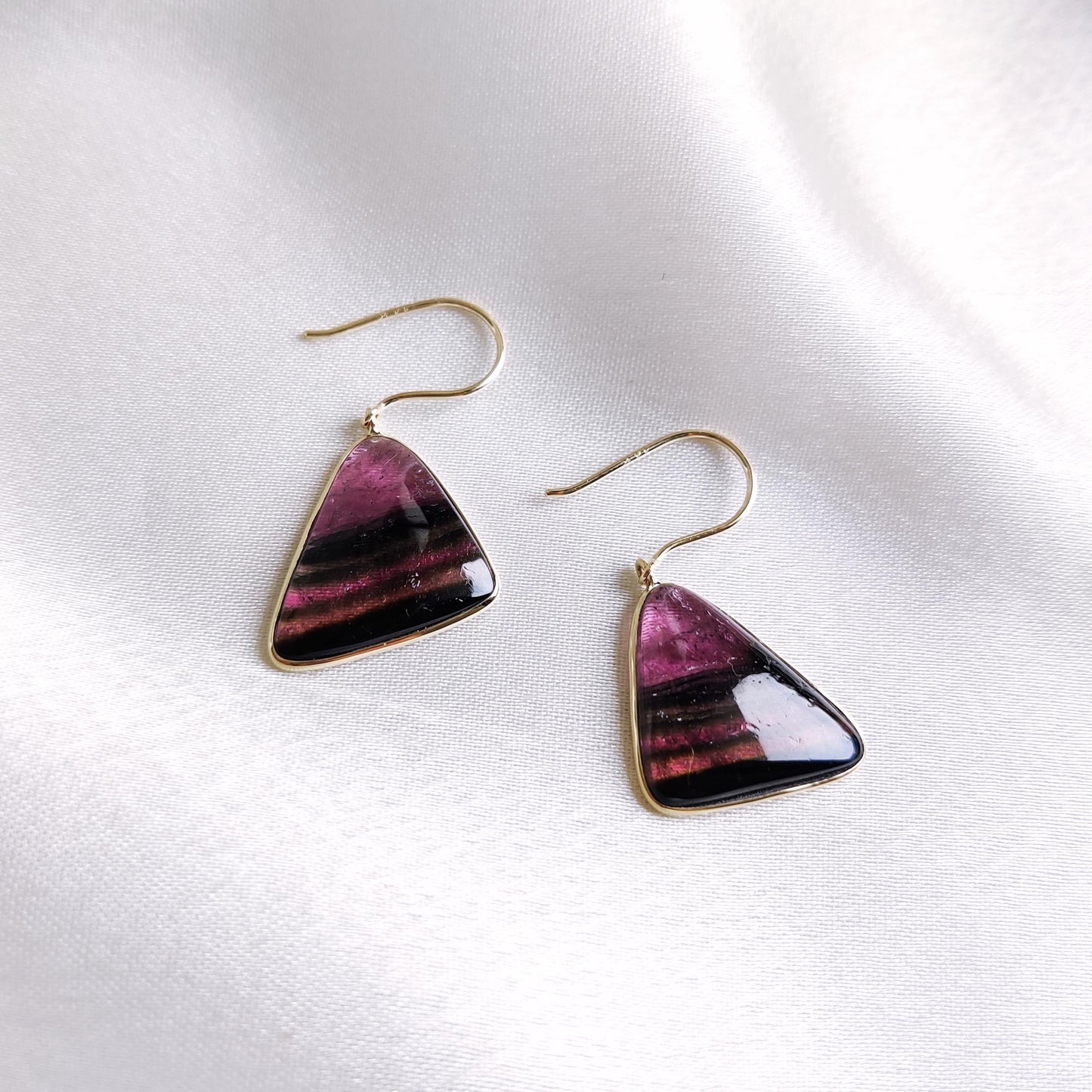 Natural Rubellite Tourmaline Earrings, 14K Solid Yellow Gold Tourmaline Earrings, October Birthstone, Bezel Earrings, Christmas Present