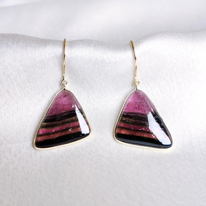 Natural Rubellite Tourmaline Earrings, 14K Solid Yellow Gold Tourmaline Earrings, October Birthstone, Bezel Earrings, Christmas Present