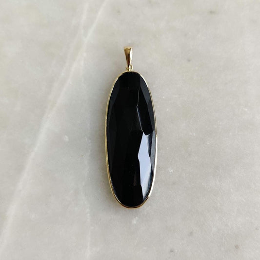 Natural Black Onyx Pendant, 14K Solid Yellow Gold Onyx Pendant, December Birthstone Pendant, Natural Onyx Jewelry, Christmas Present