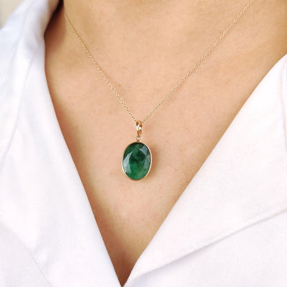 Natural Emerald Pendant, Emerald Pendant Set in 14K Solid Yellow Gold, May Birthstone Pendant, Oval Cut Pendant, Emerald Jewelry