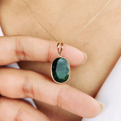 Natural Emerald Pendant, 14K Solid Yellow Gold Emerald Pendant, May Birthstone Pendant, Bezel Set Pendant, Oval Pendant, Christmas Present