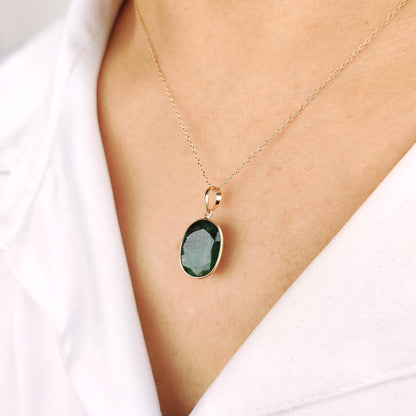 Natural Emerald Pendant, 14K Solid Yellow Gold Emerald Pendant, May Birthstone Pendant, Bezel Set Pendant, Oval Pendant, Christmas Present