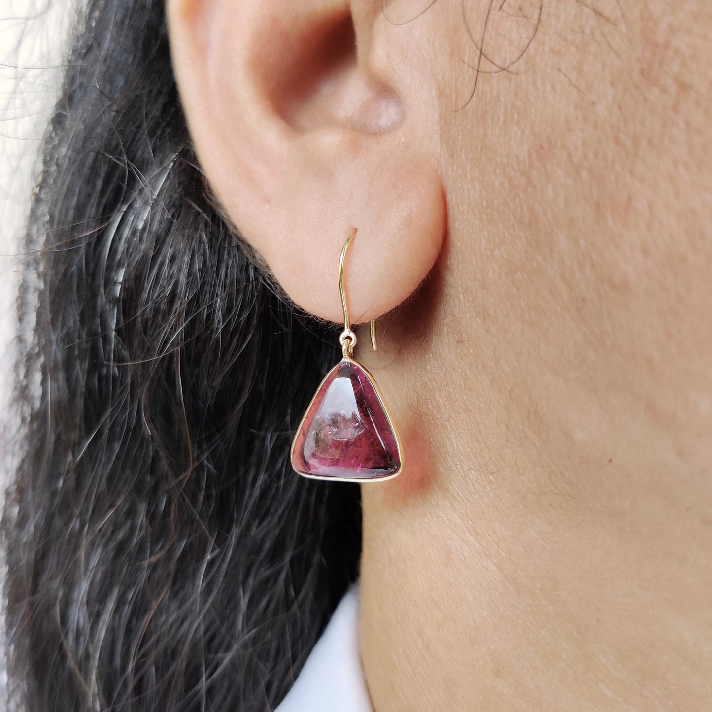 Natural Rubellite Pink Tourmaline Earrings, 14K Solid Yellow Gold Tourmaline Earrings, October Birthstone, Bezel Earrings, Christmas Gift