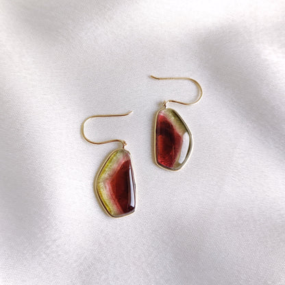 Natural Watermelon Tourmaline Earrings, 14K Solid Yellow Gold Tourmaline Earrings, October Birthstone Earrings, Christmas Present