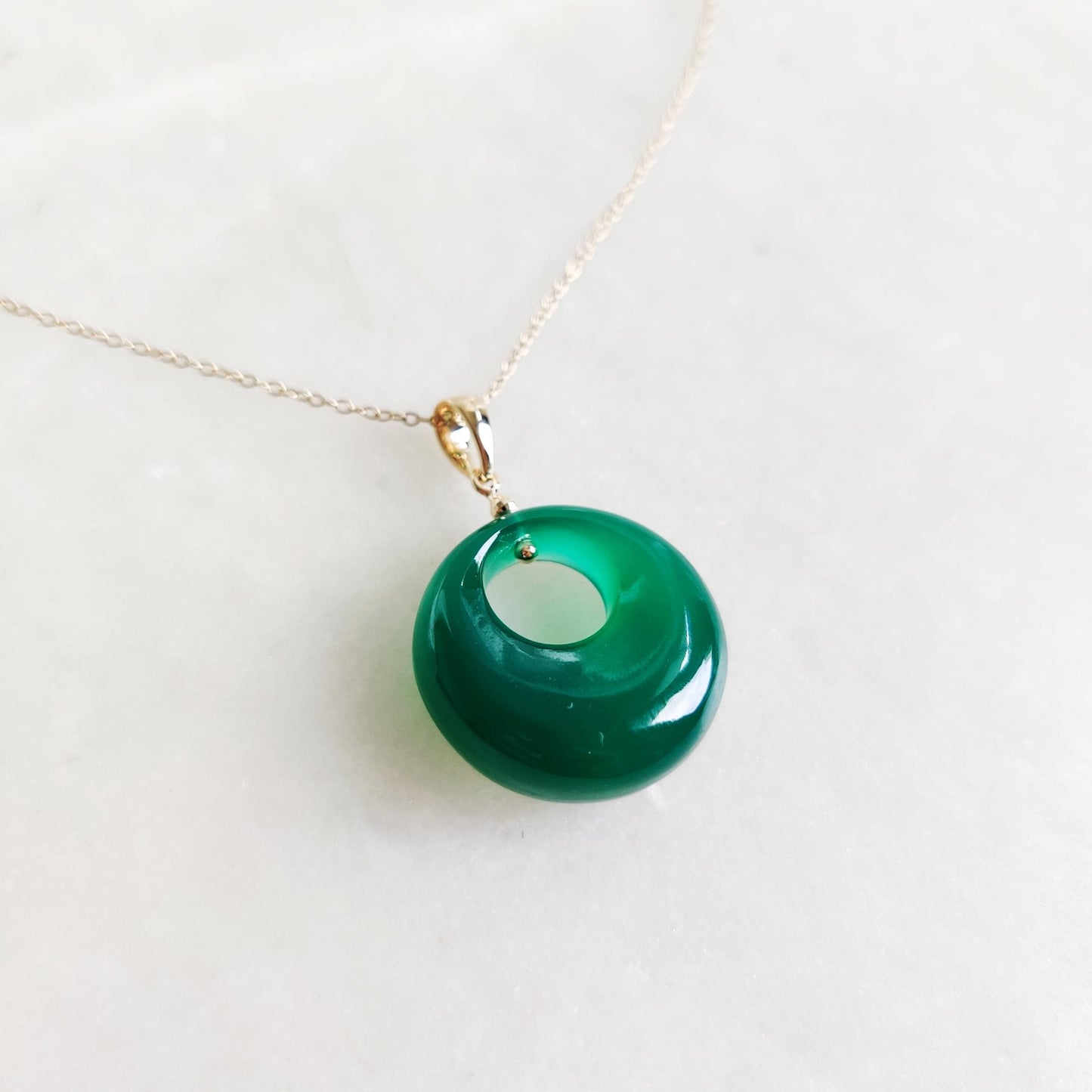 Natural Green Onyx Donut Pendant, 14K Solid Yellow Gold Onyx Donut Pendant, May Birthstone Pendant, Green Onyx Jewelry, Christmas Present