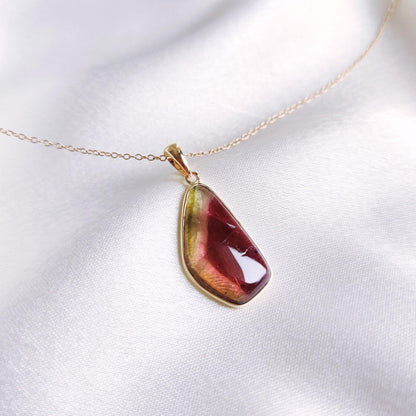 Natural Watermelon Tourmaline Pendant, 14K Solid Yellow Gold Tourmaline Pendant, October Birthstone Pendant, Christmas Present