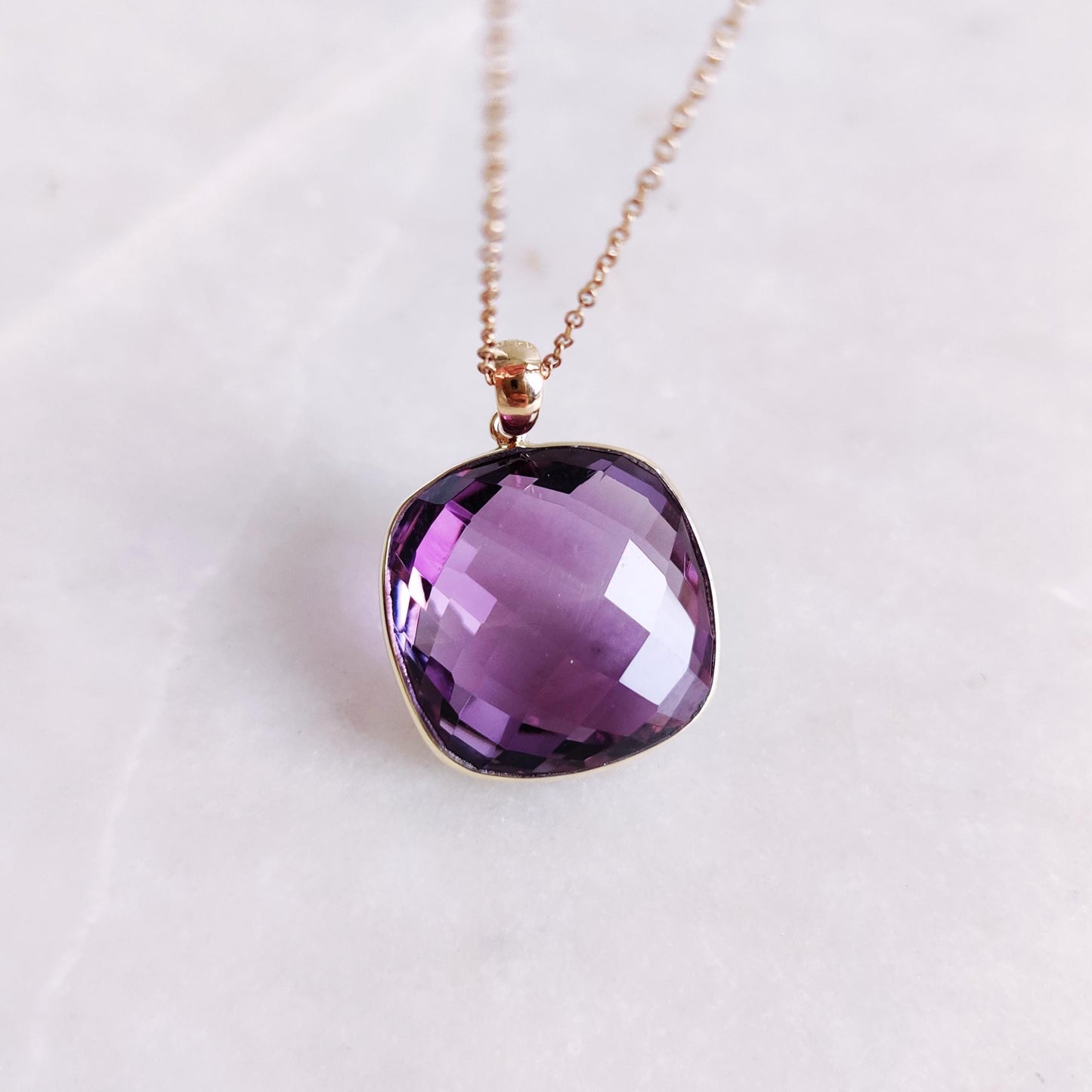 Natural Purple Amethyst Pendant, 14K Solid Yellow Gold Pendant, February Birthstone Pendant, Purple Amethyst Jewelry, Christmas Present