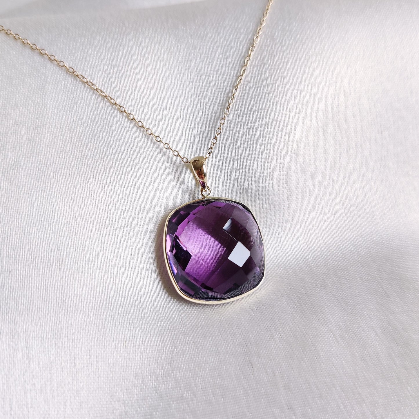 Natural Purple Amethyst Pendant, 14K Solid Yellow Gold Pendant, February Birthstone Pendant, Purple Amethyst Jewelry, Christmas Present