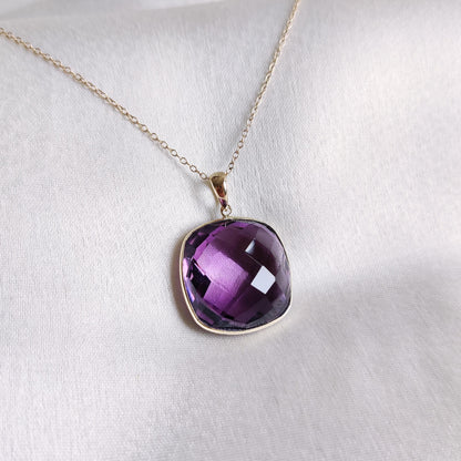 Natural Purple Amethyst Pendant, 14K Solid Yellow Gold Pendant, February Birthstone Pendant, Purple Amethyst Jewelry, Christmas Present