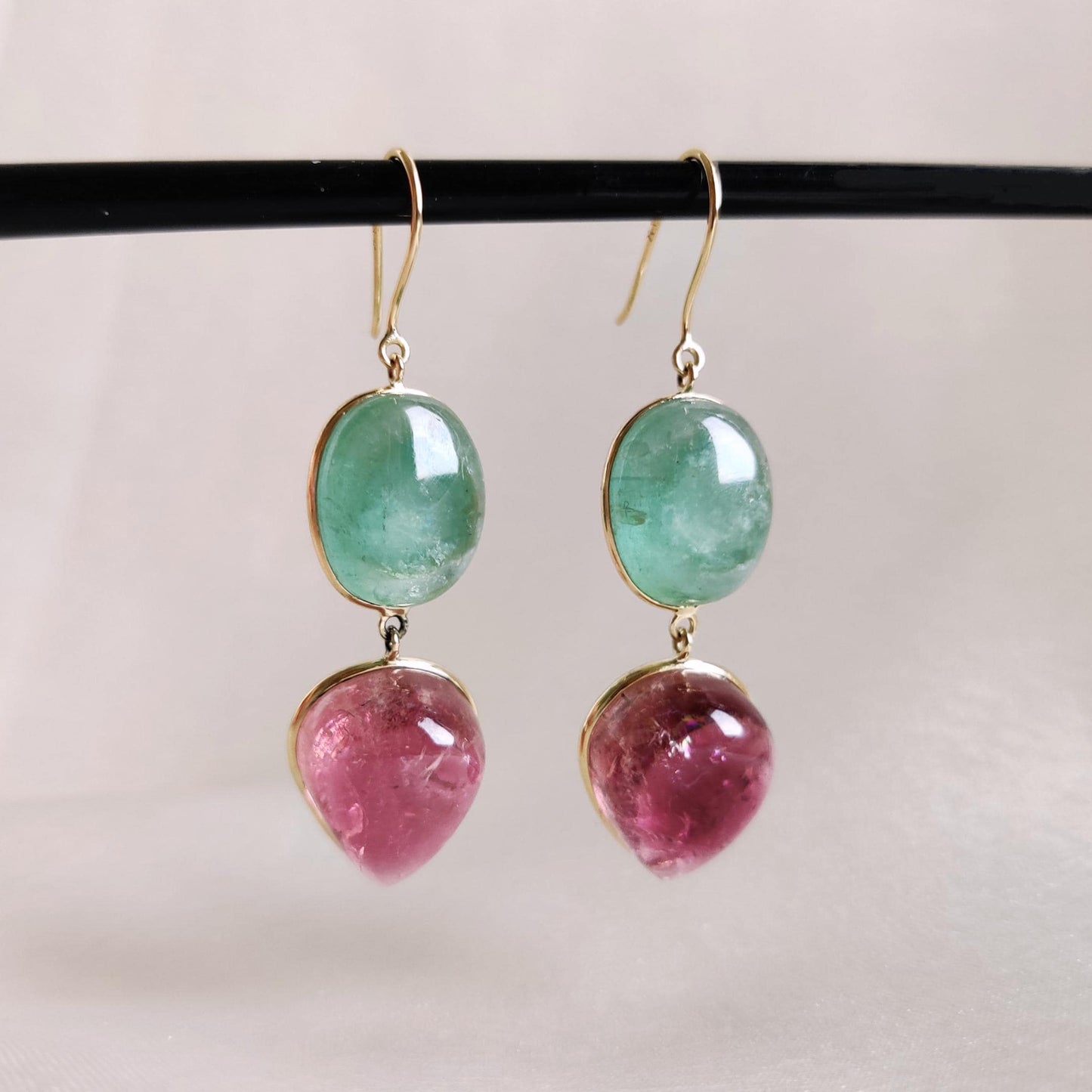 Natural Pink & Green Tourmaline Earrings, 14K Solid Yellow Gold Earrings, October Birthstone Earring, Tourmaline Earrings, Christmas Present