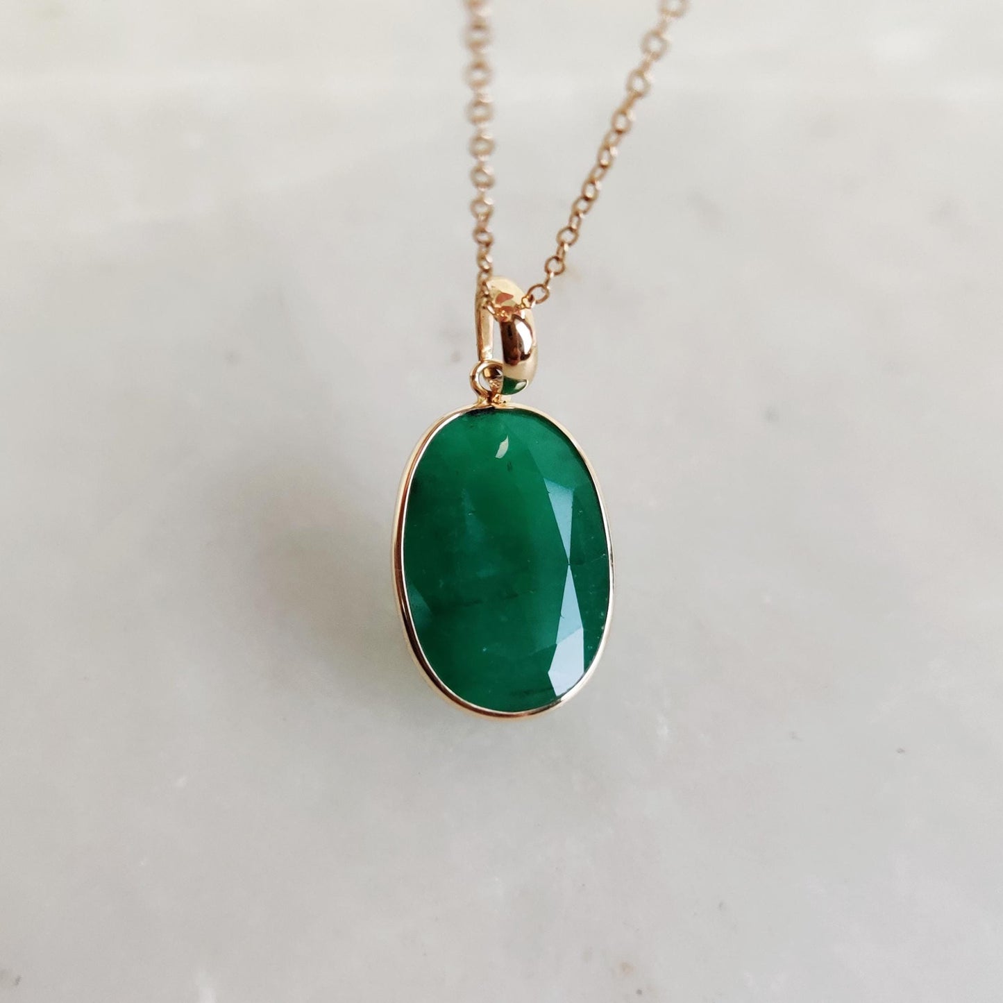 Natural Emerald Pendant, 14K Solid Yellow Gold Emerald Pendant, May Birthstone Pendant, Oval Emerald Bezel Set Pendant, Christmas Present