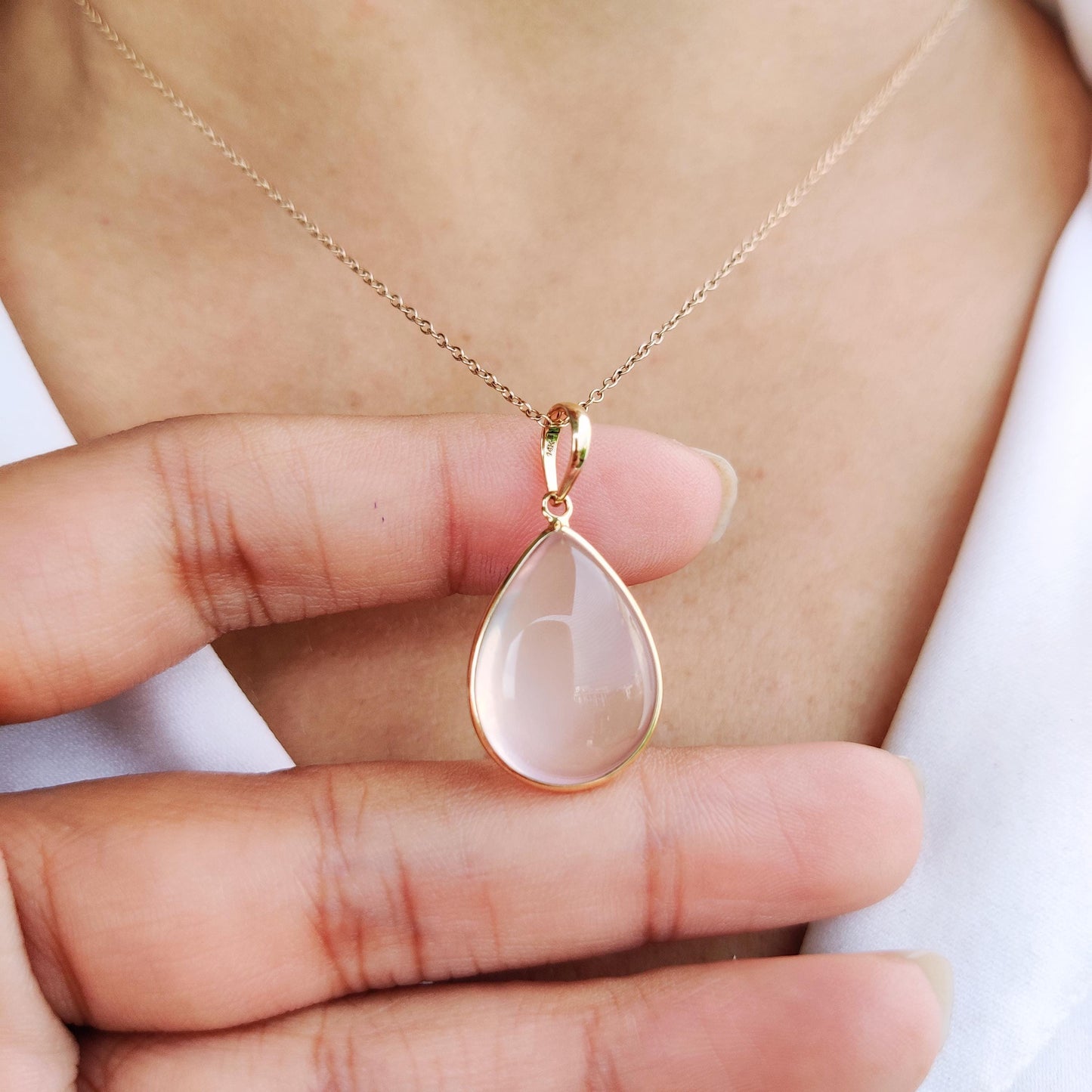 Natural Rose Quartz Pendant, Gemstone Pendant Set in 14K Solid Yellow Gold, January Birthstone Pendant, Rose Quartz Jewelry, Christmas Gift