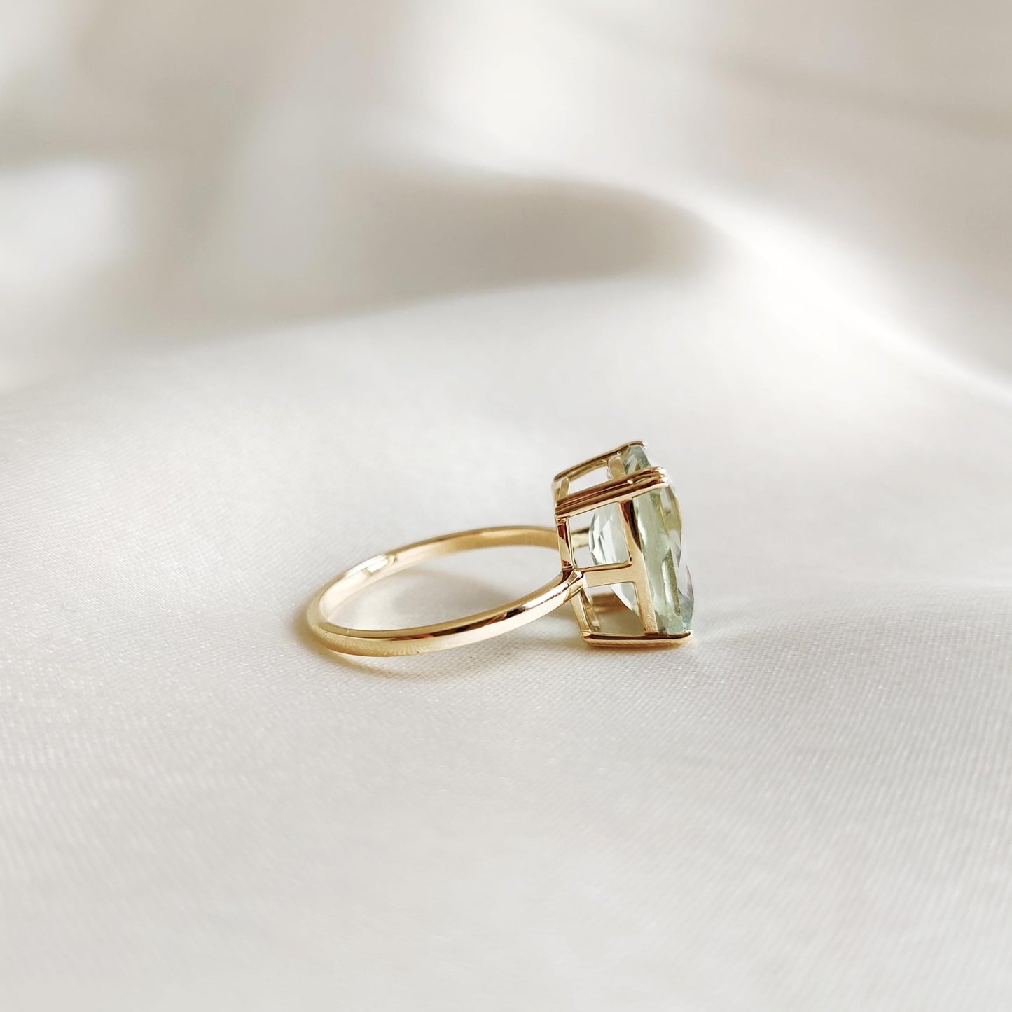 Natural Green Amethyst Ring, 14K Solid Yellow Gold Green Amethyst Ring, February Birthstone Ring, Cushion Cut Amethyst Ring, Christmas Gift