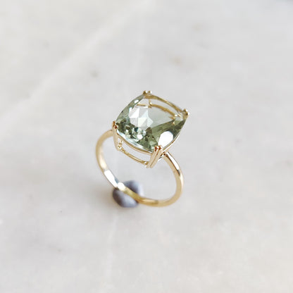 Natural Green Amethyst Ring, 14K Solid Yellow Gold Green Amethyst Ring, February Birthstone Ring, Cushion Cut Amethyst Ring, Christmas Gift