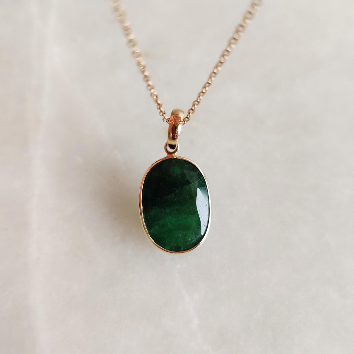 Natural Emerald Pendant, 14K Solid Yellow Gold Emerald Pendant, May Birthstone Pendant, Bezel Set Pendant, Oval Pendant, Christmas Present